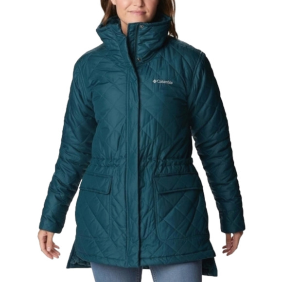 Columbia Women's Quilted Water Resistant Teal Emerald Green Jacket Faux Fur Sz S - Picture 2 of 12